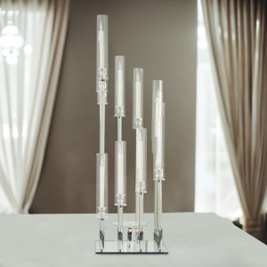 12-Arm Crystal Glass Cluster Candelabra Pedestal Stand 4.5ft - Square Hurricane Taper Candle Holder Table Centerpiece